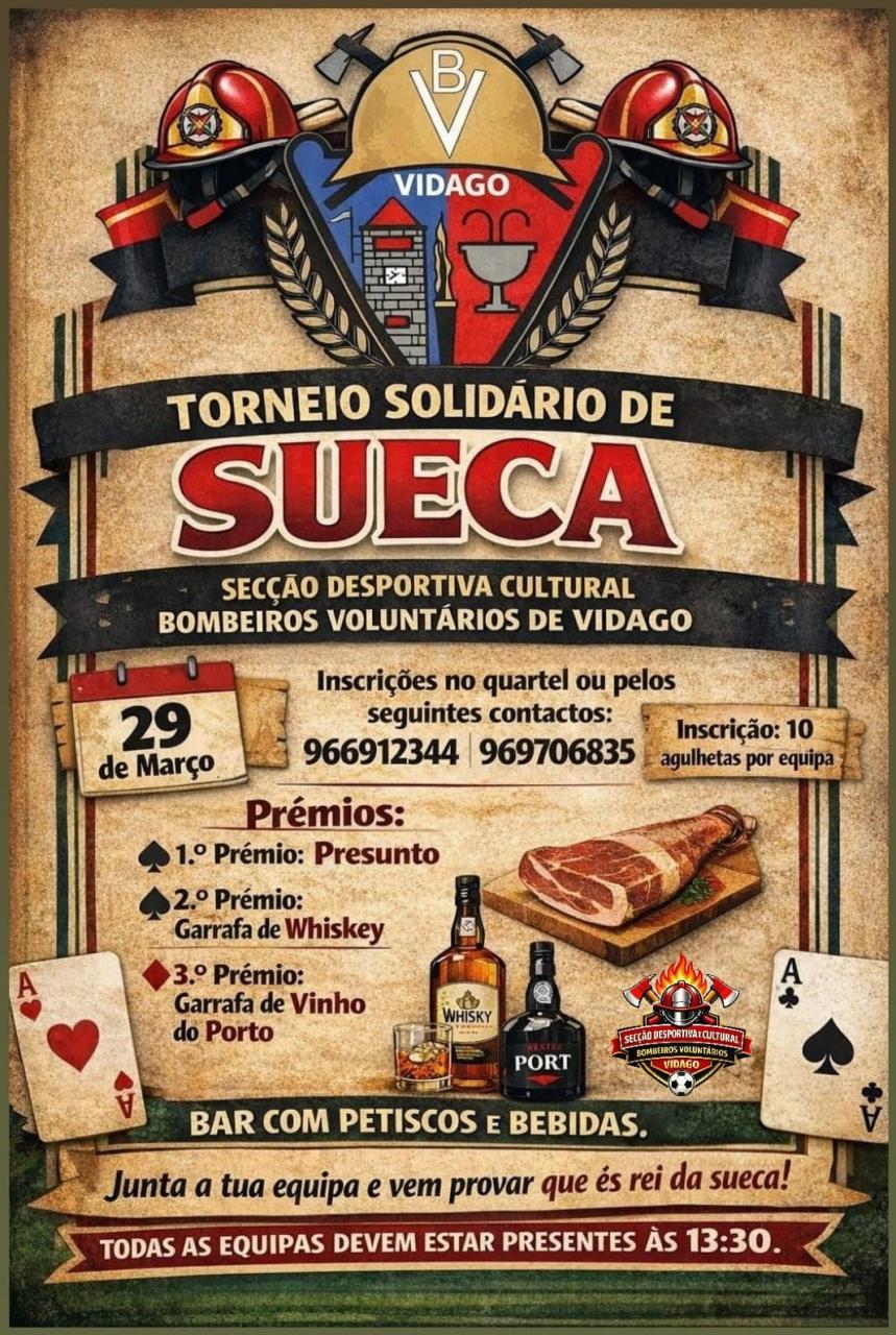 TORNEIO SOLID&Aacute;RIO DE SUECA &ndash; BOMBEIROS VOLUNT&Aacute;RIOS DE VIDAGO